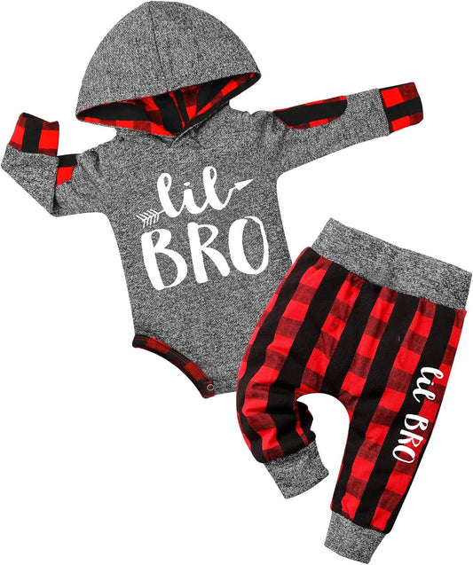 Newborn Baby Boy Clothes Plaid Letter Print Long Sleeve Hoodies + Long Pants 2PCS Fall Winter Outfits Set