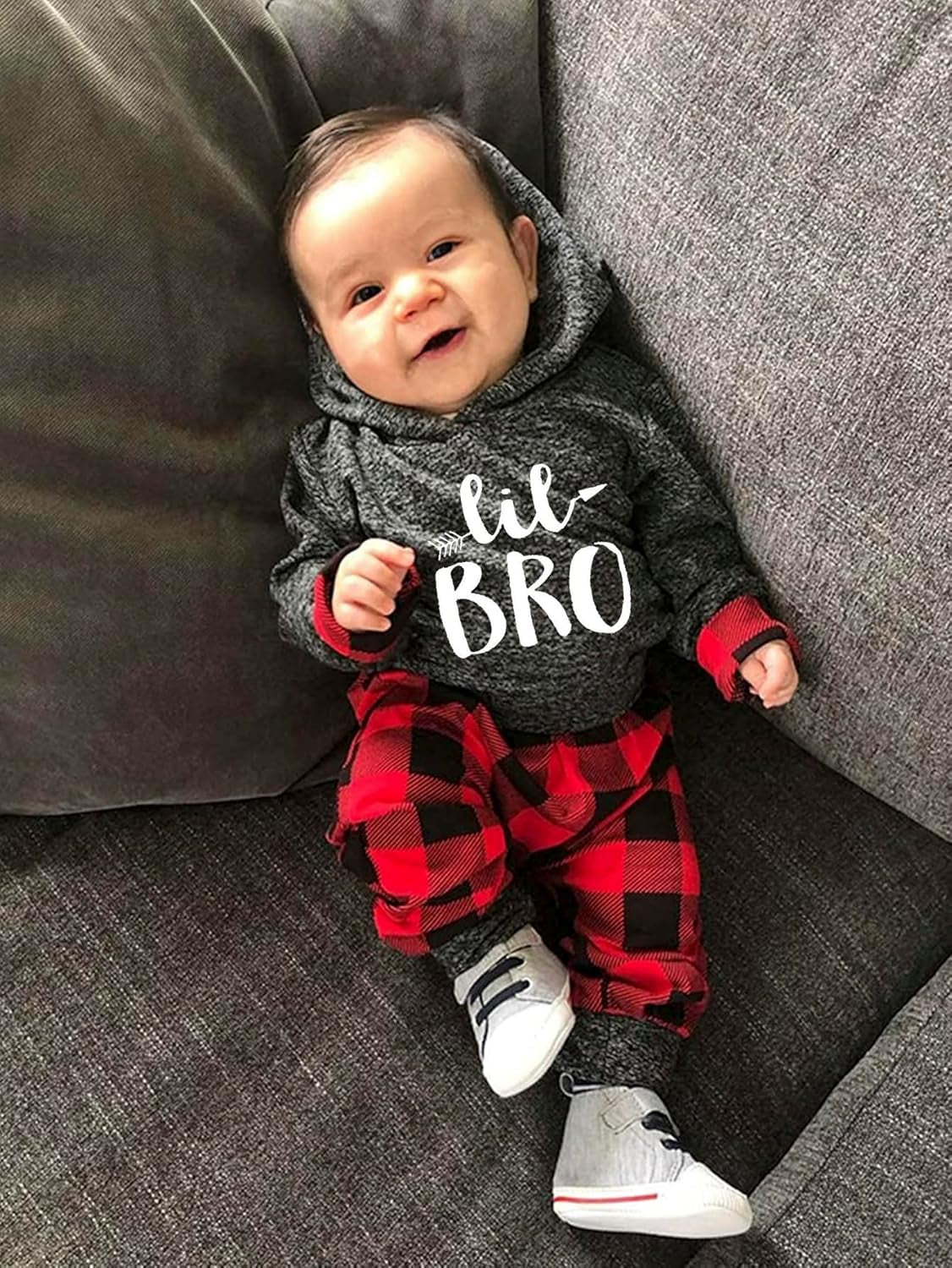 Newborn Baby Boy Clothes Plaid Letter Print Long Sleeve Hoodies + Long Pants 2PCS Fall Winter Outfits Set