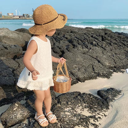 Summer Grace: 2024 Hollow Lace Sleeveless Set for Baby Girls