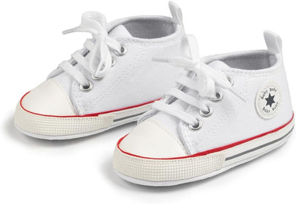 Unisex Baby Boy Girl Canvas Sneaker Soft Sole Infant Lace up Newborn Ankle Toddler First Walkers Crib Shoes